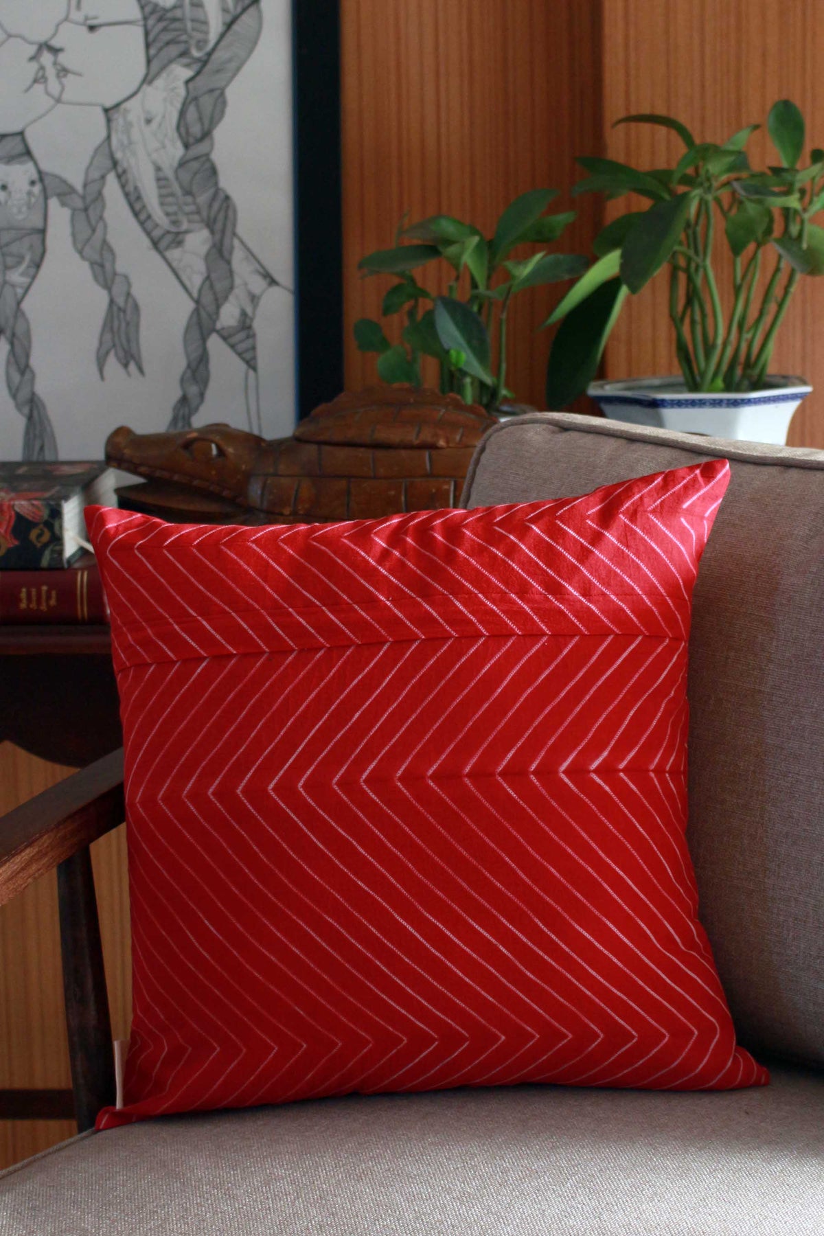 SHIBORI CHEVRON AND FLORAL CUSHION
