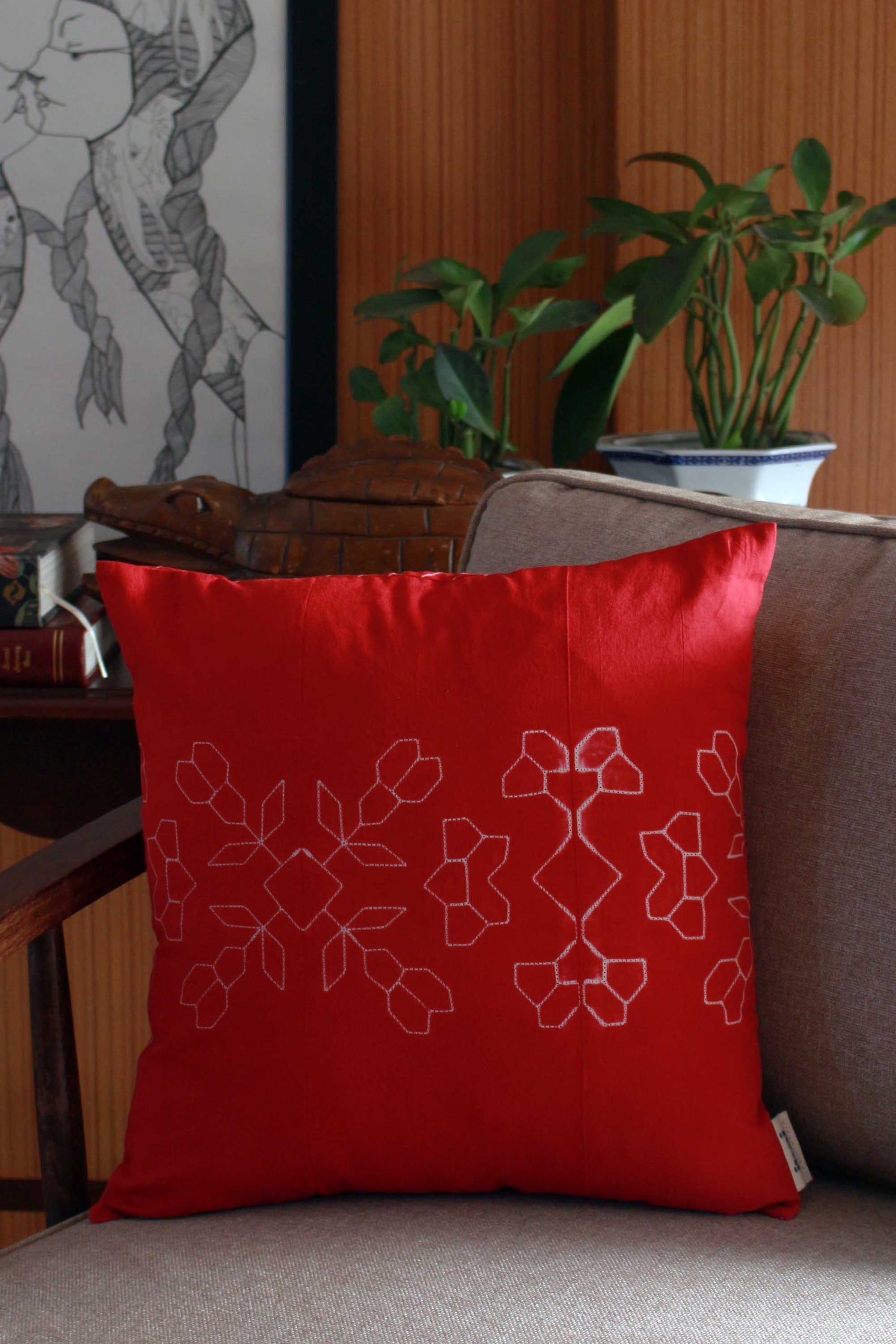 SHIBORI CHEVRON AND FLORAL CUSHION