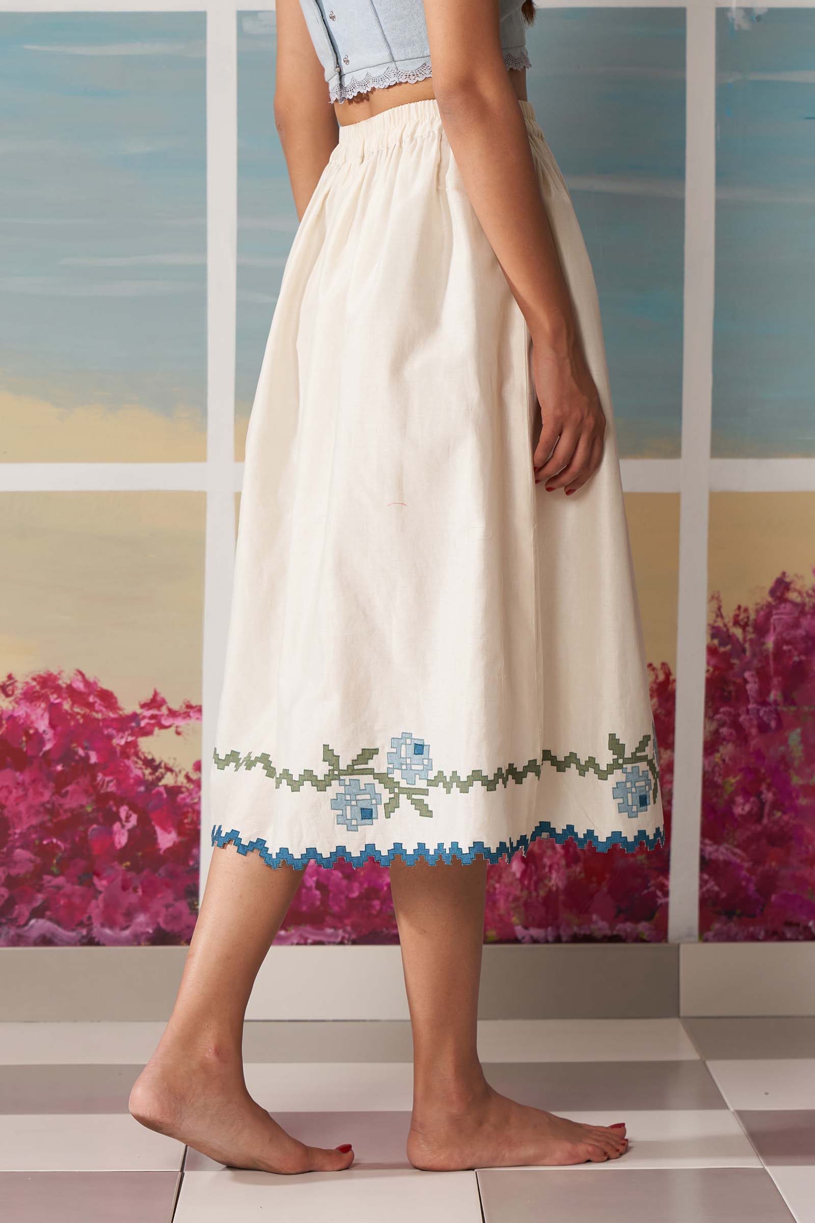 APPLIQUÉ CUTWORK SKIRT